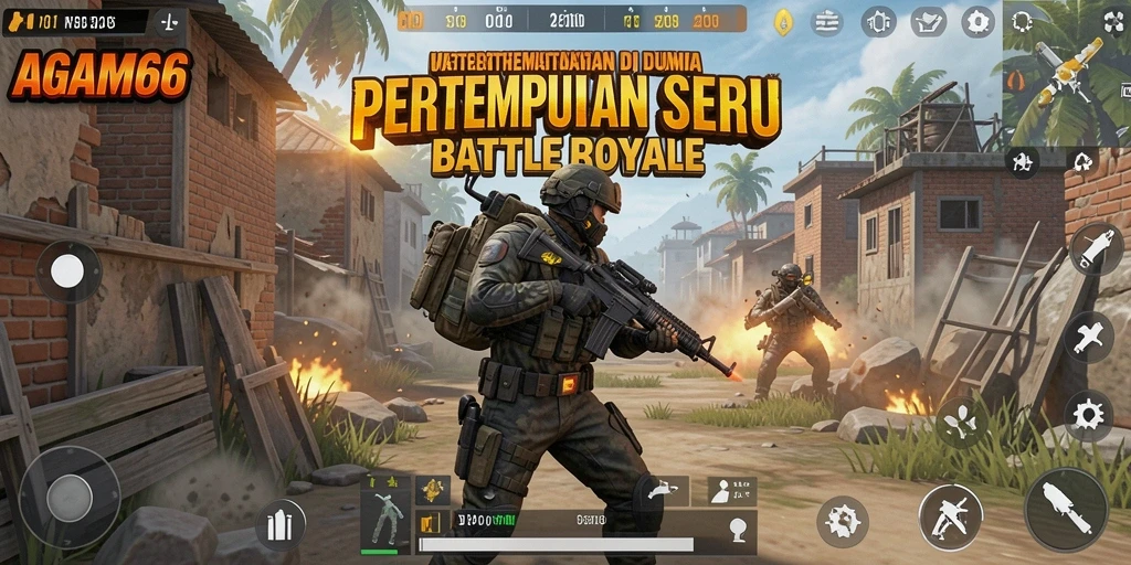 Screenshot AGAM66 menampilkan pertempuran intens dalam arena Battle Royale.