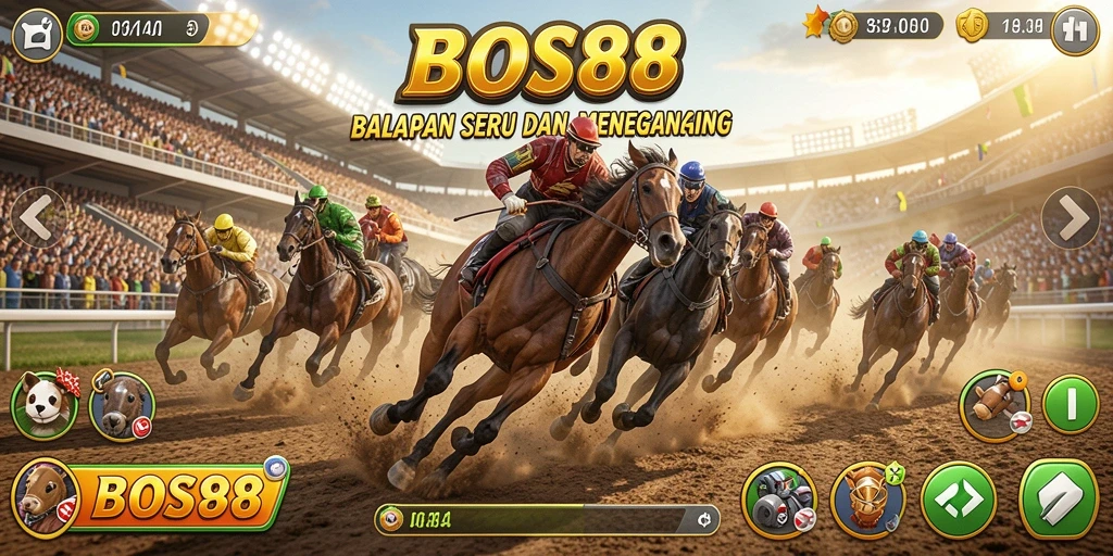 Tampilan gameplay mendebarkan dari BOS88 dengan balapan yang intens.