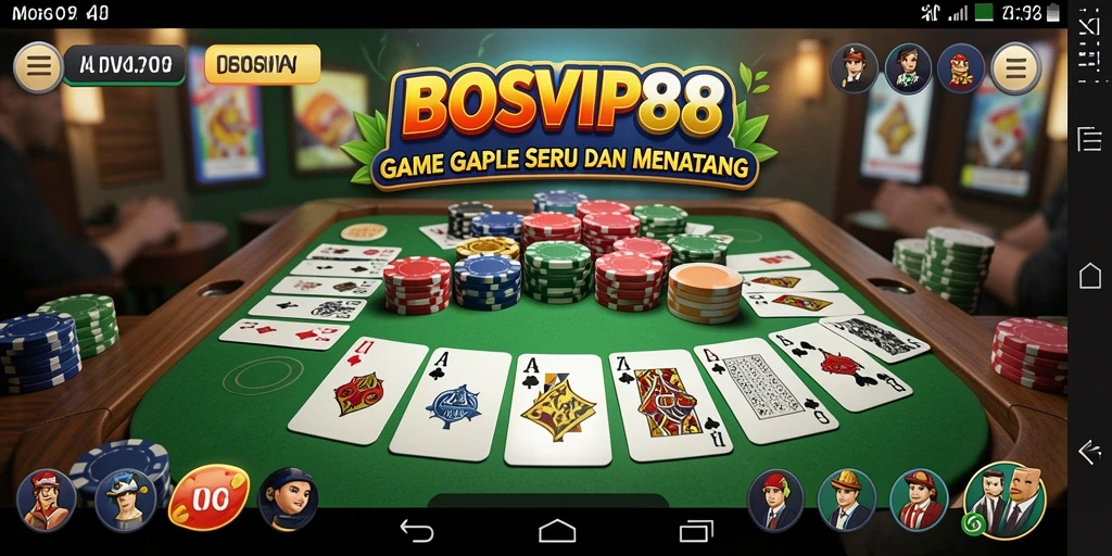Screenshot gameplay seru dari BOSVIP88 dengan aksi Gaple yang mendebarkan.