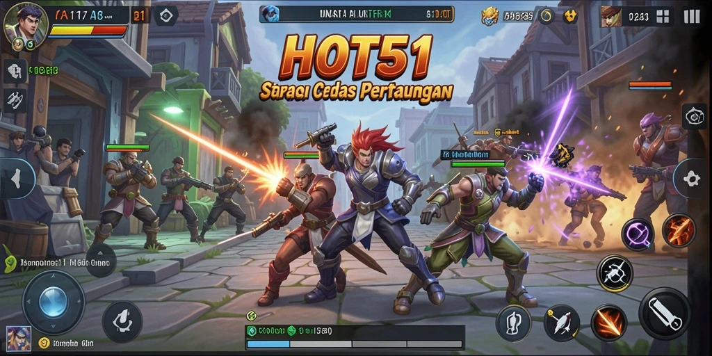 Screenshot HOT51 menunjukkan aksi pertempuran strategi yang intens dan taktis.