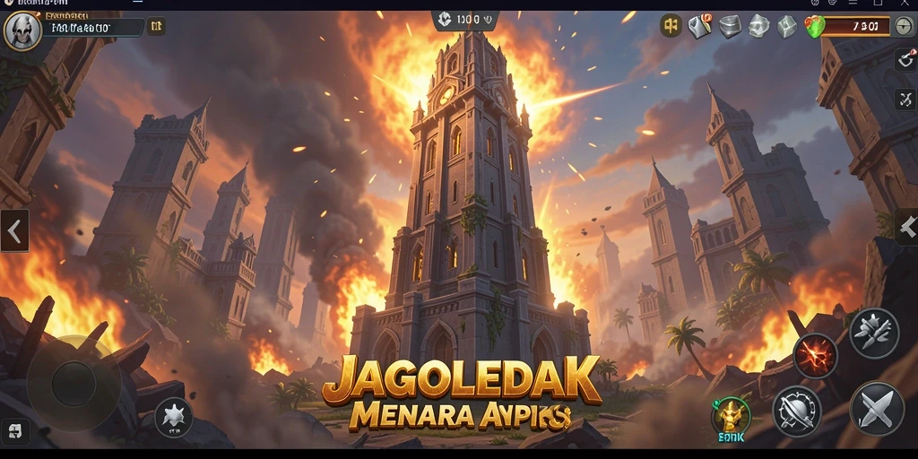 Screenshot JAGOLEDAK menunjukkan menara yang kuat melawan gelombang musuh.