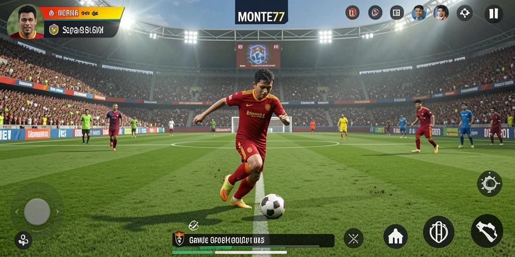 Screenshot gameplay dari MONTE77 yang menunjukkan aksi sepak bola yang seru.