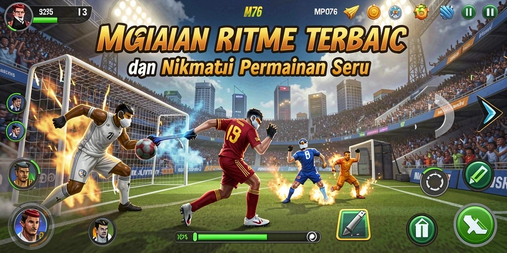 Tampilan gameplay MPO76 yang menampilkan beragam lagu dan tantangan menarik.