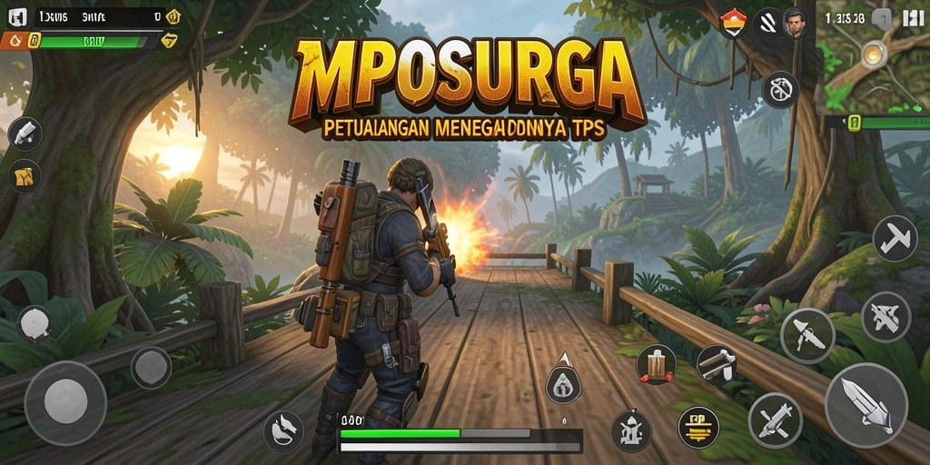 Screenshot gameplay MPOSURGA menampilkan aksi perang seru dalam TPS.