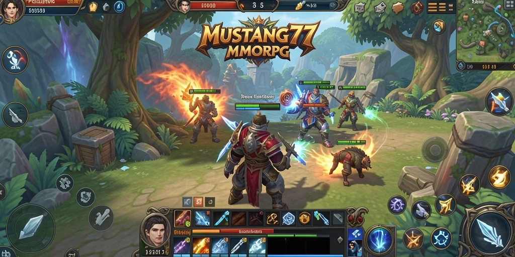 Screenshot MUSTANG77 menampilkan pertempuran seru dalam dunia MMORPG.