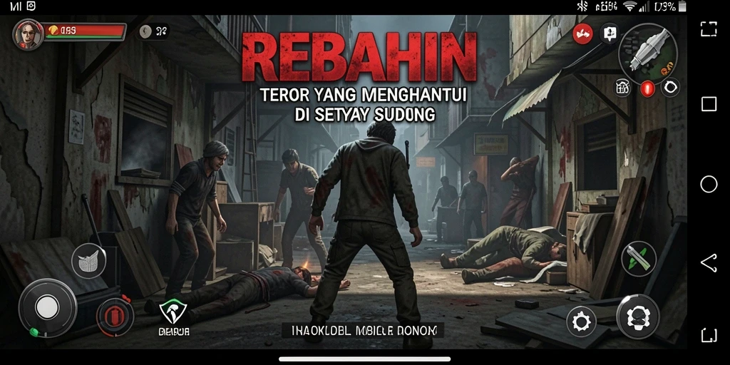 Screenshot gameplay menyeramkan dari REBAHIN yang menunjukkan suasana mencekam.
