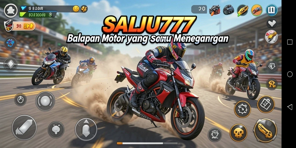 Screenshot tampilan gameplay balapan motor yang seru dan mendebarkan.