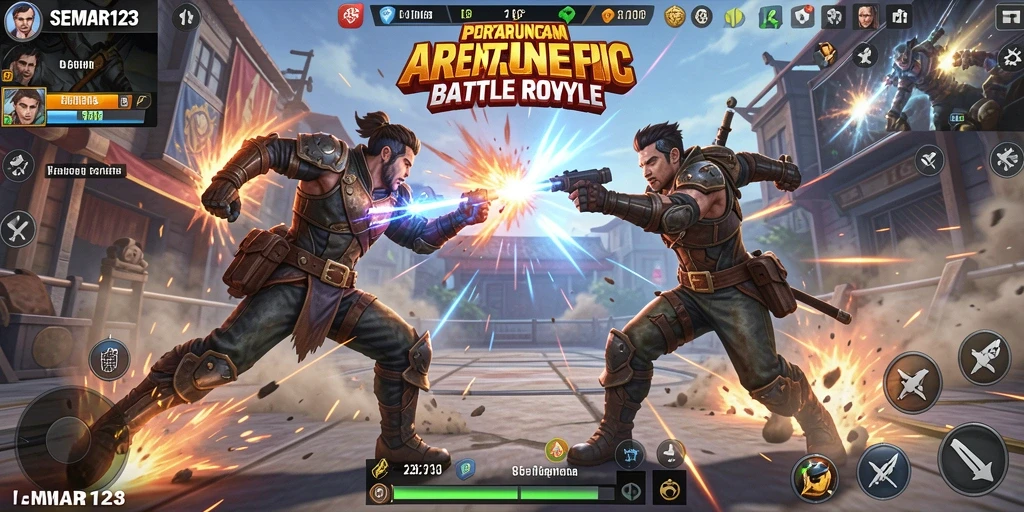 Gameplay SEMAR123 yang penuh aksi dalam arena Battle Royale.